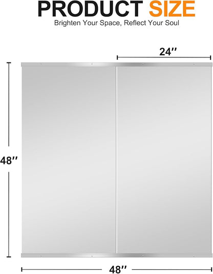 Delma Home Gym Mirror,48''x24''x2PCS Silver,Large Full Body Tempered Glass Frameless, Wall-Mounted for Gym, Yoga, Garage, Bedroom, Bathroom