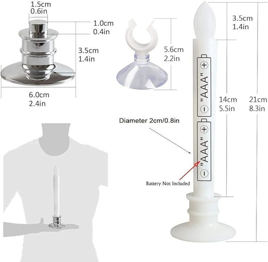2 Pack Flameless Taper Candles with Remote/Timer & Suction Cup, Battery Operated Flickering LED Window Candles, Vintage Christmas Electric Fake Candlesticks, Silver Holder