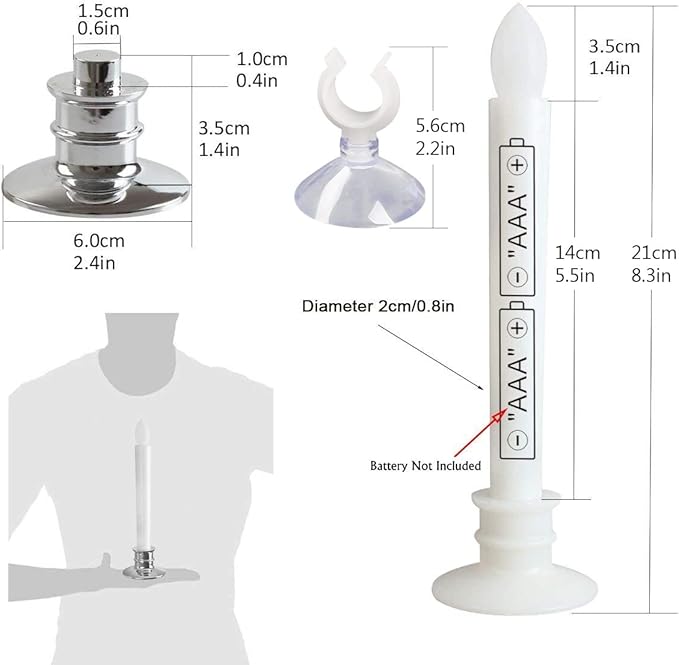 6 Pack Flameless Taper Candles with Remote/Timer & Suction Cup, Battery Operated Flickering LED Window Candles, Vintage Christmas Electric Fake Candlesticks, Silver Holder