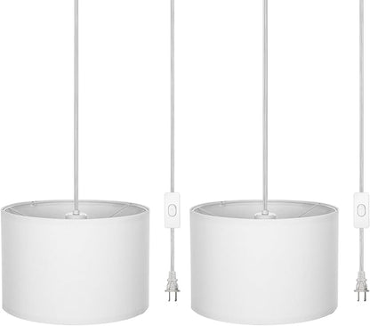 ZSLAIFU 15FT Plug in Pendant Light with Switch,Hanging Lamp with Plug in Cord, Hanging Light Pendant Lamp with Remote Control，Pendant Light Fixture for Living Room Bedroom Farmhouse (White x2)