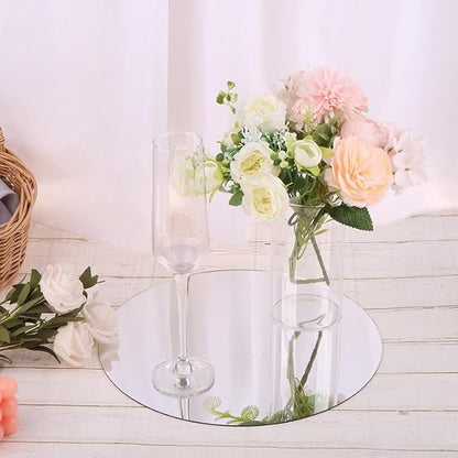 Set of 10 Round Mirrors for Centerpieces, 12 Inch Silvery Acrylic Mirrors Candle Plate Circle Mirror Trays for Wedding Party Home Mirror Centerpieces for Table