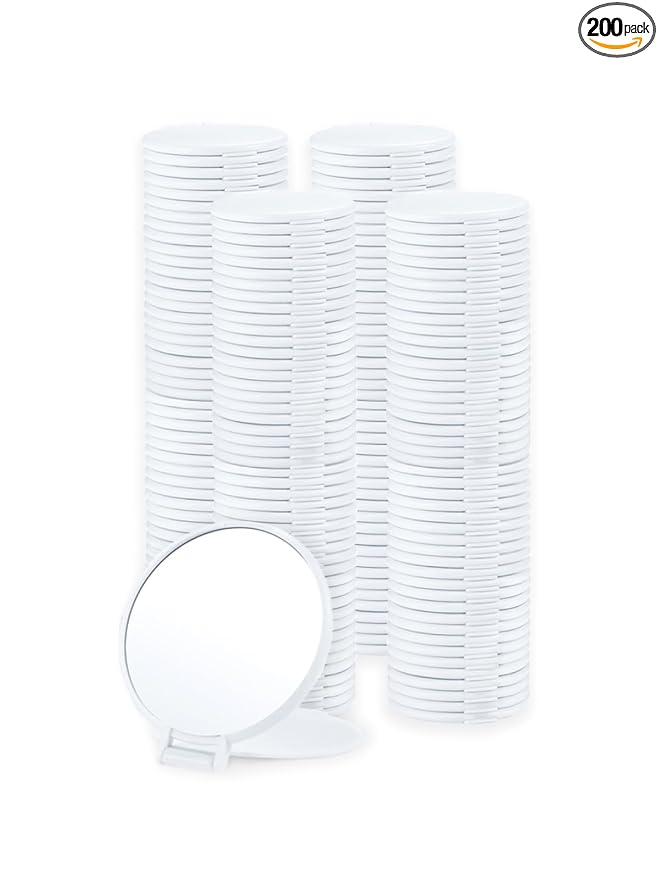Qislee Compact Mirror Bulk, Round Makeup Mirror for Purse, Set of 200 (White)