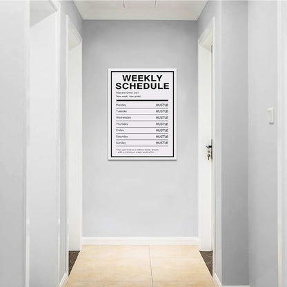 Weekly Schedule Inspirational Wall Art Motivational Entrepreneur Quote Painting Prints on Canvas Success Inspiring Hustle Posters Rise Grind Pictures Artwork Home Office Decor Framed (18”Wx24”H)