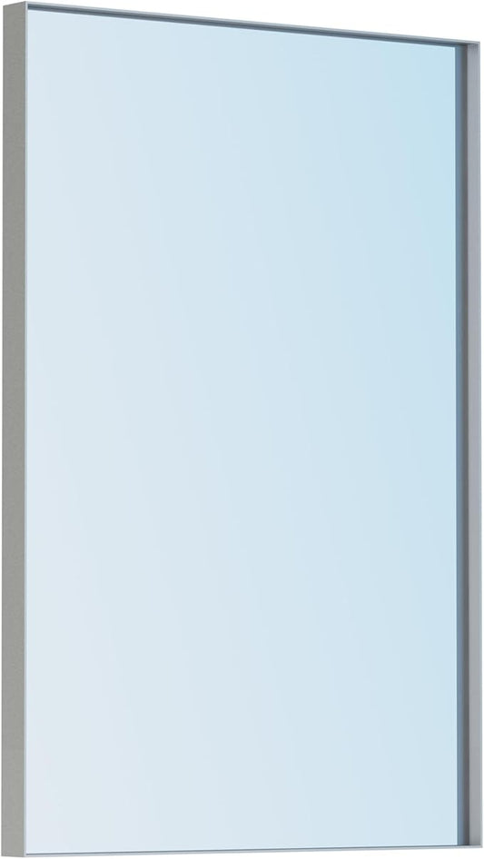 VocalStar 24 x 36 Inch Silver Bathroom Mirror for Wall, Square Corner Rectangle Nickel Metal Framed Bathroom Vanity Mirrors, 1/4-inch Shatterproof Glass | Ultra-Flush Hanging