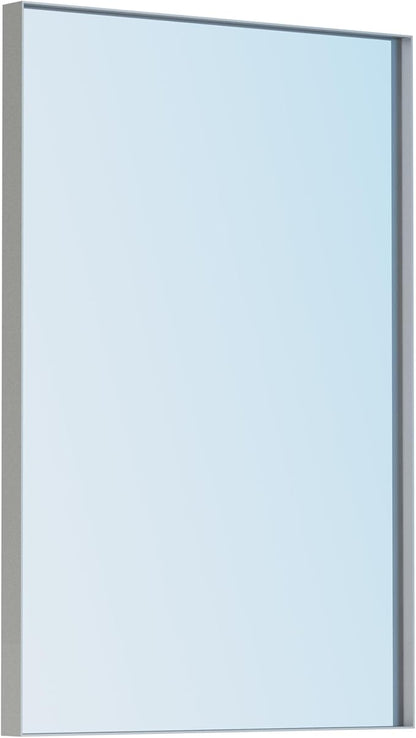 VocalStar Silver Bathroom Mirror, 18 x 26 Inch Square Corner Rectangle Nickel Metal Framed Bathroom Vanity Mirrors for Wall Modern, 1/4-inch Shatterproof Glass | Ultra-Flush Hanging