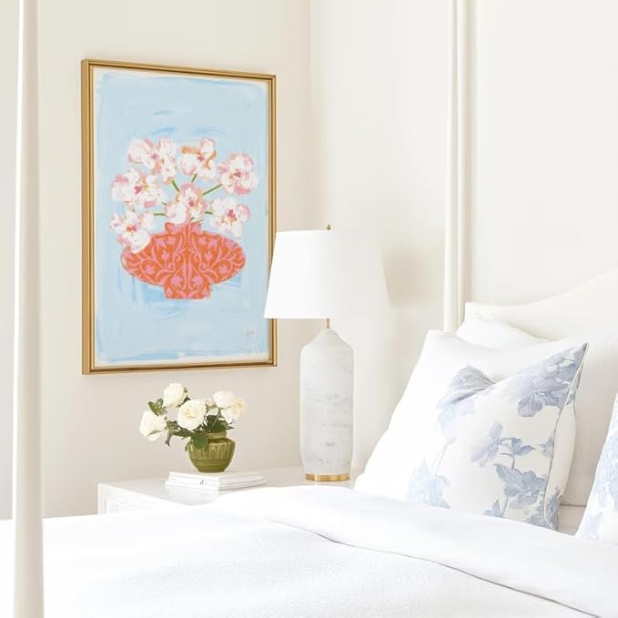 ZHBJSM Floral Vase Soft Tone Wall Art Boho Chic Watercolor Print Pink Orange Light Blue Flower Decor Bedroom Living Room Bathroom Stylish Home Accent 12x16 Inch Unframed