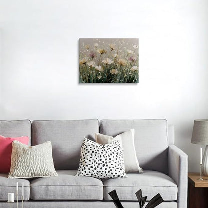 Organic Modern Abstract Floral Canvas Wall Art Framed Oil Painting Impressionist Neutral Beige White Vintage Botanical Print Wall Decor Artwork Poster for Living Room Bedroom Office 12x16 Inches