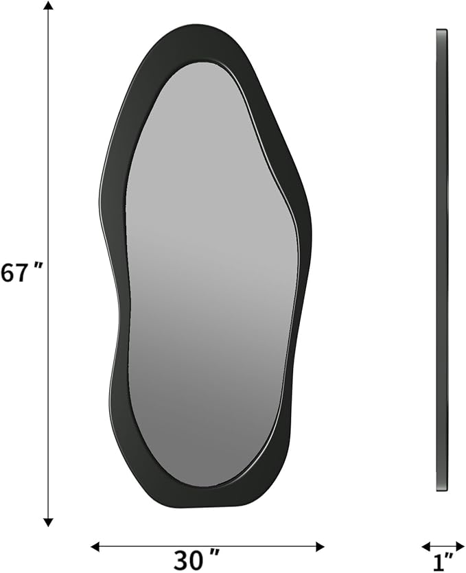 67"x 30" Irregular Wavy Full Length Mirror Black Wooden Framed Full Body Mirror Hanging/Leaning Wall Mounted Mirrors for Bedroom Living Room Cloakroom