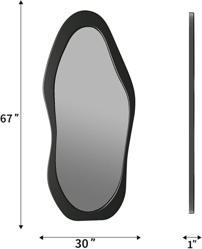67"x 30" Irregular Wavy Full Length Mirror Black Wooden Framed Full Body Mirror Hanging/Leaning Wall Mounted Mirrors for Bedroom Living Room Cloakroom