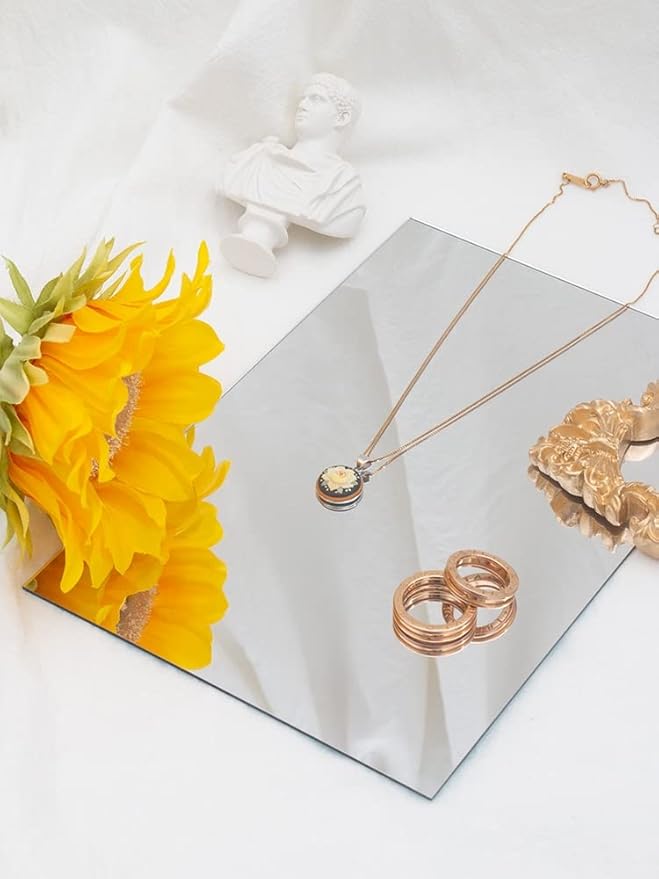10Pcs Acrylic Mirror Tiles for Wall Decor, 4'' x 6'' x 0.07'' Rectangular Wall Mirror Sheet with Adhesive Stickers for Bathroom, Bedroom, Living Room, Home, Tables Centerpieces Decor