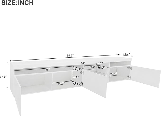Merax Unique Design TV Stand with 2 Glass Shelves and LED Color Changing Lights, Ample Storage Space Media Console for Television Up to 100", Versatile Cabinet for Living Room, White