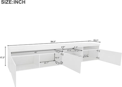 Merax Unique Design TV Stand with 2 Glass Shelves and LED Color Changing Lights, Ample Storage Space Media Console for Television Up to 100", Versatile Cabinet for Living Room, White