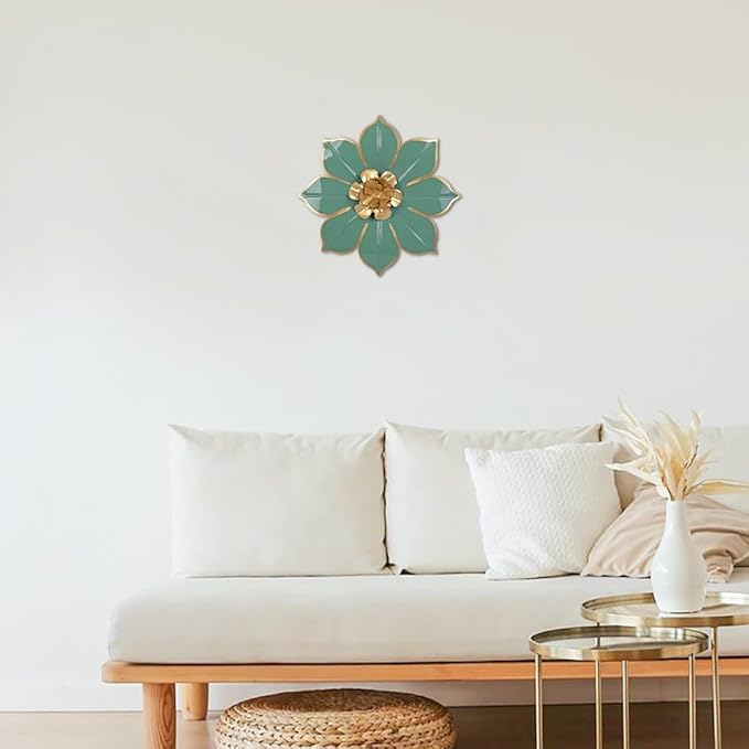 10" Metal Flowers Wall Decor, Green & Gold 3D Floral Metal Wall Art Decor for Inoor & Outdoor Use, Vintage & Modern Walls Arts for Bathroom, Living Room, Bedroom, Office, Garden, Patio, Porch, 1 Piece