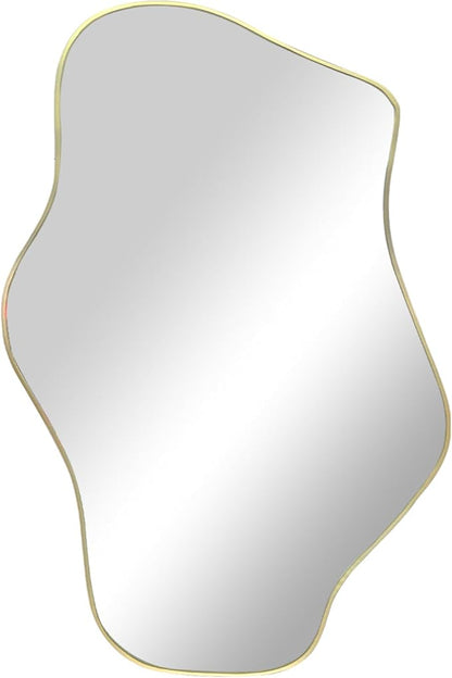 Gold Irregular Mirror, 21"x14" Asymmetrical Wall Mirrors, Modern Frameless Mirror for Wall, Unique Shaped Mirrors for Living Room Bedroom Bathroom Hallway Entryway Fireplace