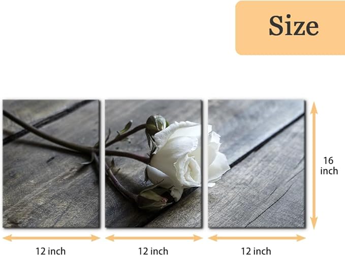 Pacimo White Rose Canvas Wall Art Prints Flowers Pictures Paintings Prints on Canvas Modern 3 Pieces Floral Giclee Artwork for Living Room Bedroom Office Home Decorations Stretched Framed - 12"x16"x3