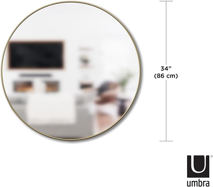 Umbra Hubba Round Wall Mirror with Metallic Frame, Modern Style for Bathroom, Entryway, Living Room and More, 34-Inch, Brass