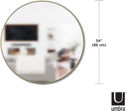 Umbra Hubba Round Wall Mirror with Metallic Frame, Modern Style for Bathroom, Entryway, Living Room and More, 34-Inch, Brass