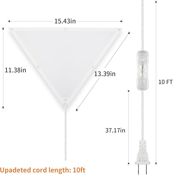 Upgraded Corner Light, 22W 2000LM LED Corner Lights for Living Room, 3000K/4000K/6000K Plug in Ceiling Lights with Switch, Lamp for Bedroom, Triangle Shape(1 Pack)