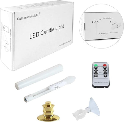 6 Pack Flameless Taper Candles with Remote/Timer & Suction Cup, Battery Operated Flickering LED Window Candles, Vintage Christmas Electric Fake Candlesticks, Golden Holder