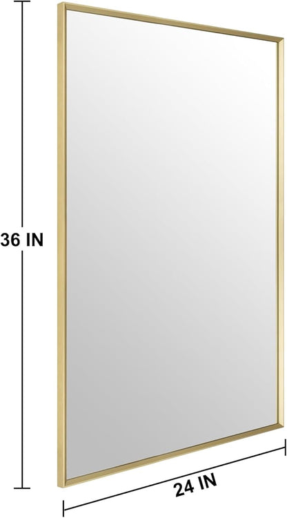 Bathroom Mirror for Wall, 36x24 Inch Metal Framed Mirror, Brushed Gold Rectangle Mirror, Bathroom Vanity Mirror Farmhouse, Tempered Glass, Anti-Rust, Hangs Horizontally or Vertically