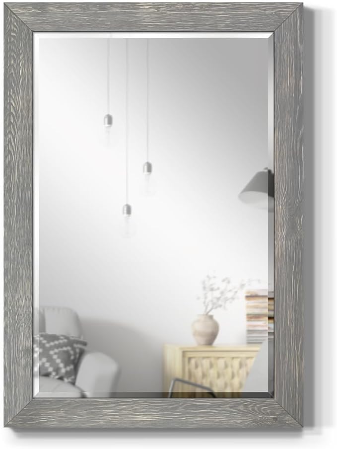 Wexford Home Gray Rustic Mirror Rectangular Barnwood Framed Wall Mirror for Home Decor, Vertical or Horizontal Hanging, 41x29