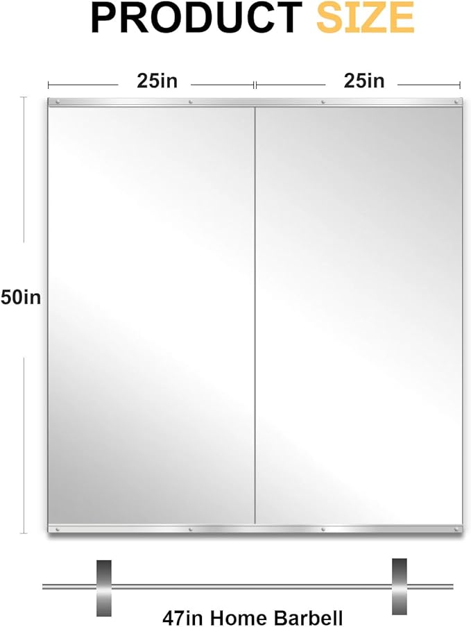 Home Gym Mirror for Wall, 50x25x2PCS, Full Length Workout Mirror, Large Frameless Tempered Glass Full Body Mirrors for Home Gym Yoga Fitness Garage Dance Studio, Black Color