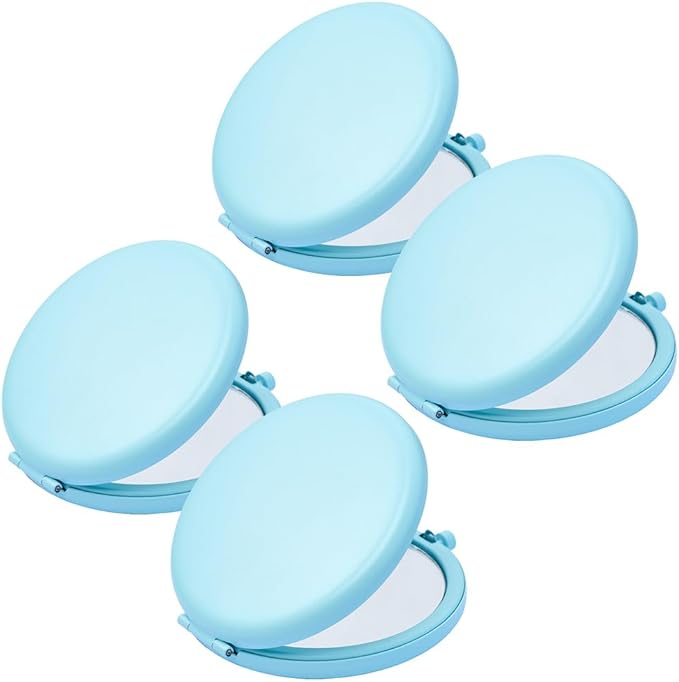 Compact Mirror for Purse, Metal Round Shell, Double-Sided 1X/2X Magnifying, Portable Travel Small Makeup Mirror, Mini Pocket Mirror, Aquamarine,4 Packs