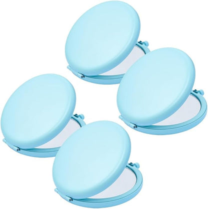 Compact Mirror for Purse, Metal Round Shell, Double-Sided 1X/2X Magnifying, Portable Travel Small Makeup Mirror, Mini Pocket Mirror, Aquamarine,4 Packs