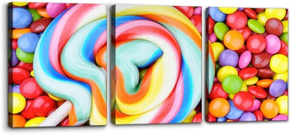 Pacimo 3 Pieces Canvas Print Wall Art Set Variety of Rainbow Candy Food Dessert Pictures Painting Prints on Canvas Modern Artwork Framed Wall Decor for Living Room Bedroom Office - 12"x16"x3