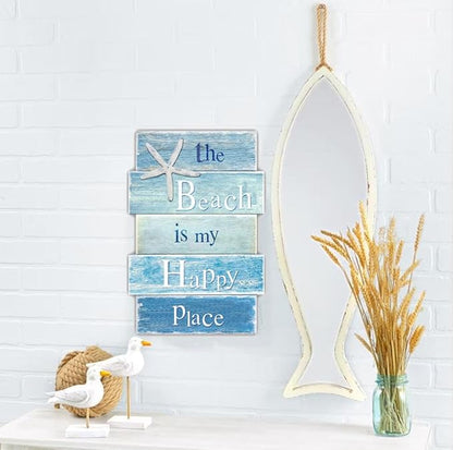 Coastal Wall Decor for Home, Beach Wall Art Wooden Hanging Sign with Starfish Element, Perfect Beach Themed Room Decor and Ocean Decor for Bathroom Bedroom Coastal Living Spaces 11.5" x 17"