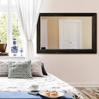 Renditions Gallery Rectangular Vintage Black Wood Framed Body Mirror Verticle Or Horizontal Farmhouse Wall Mounted Vanity Mirror for Living Room Bedroom Home Decor - 41"x29" LT07
