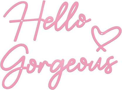 Hello Gorgeous Metal Wall Art Decor Pink Modern Hello Gorgeous Signs Farmhouse Metal Wall Art Hanging Decoration for Home Bathroom Living Room Bedroom Office Hotel Wall Decoration (Pink)