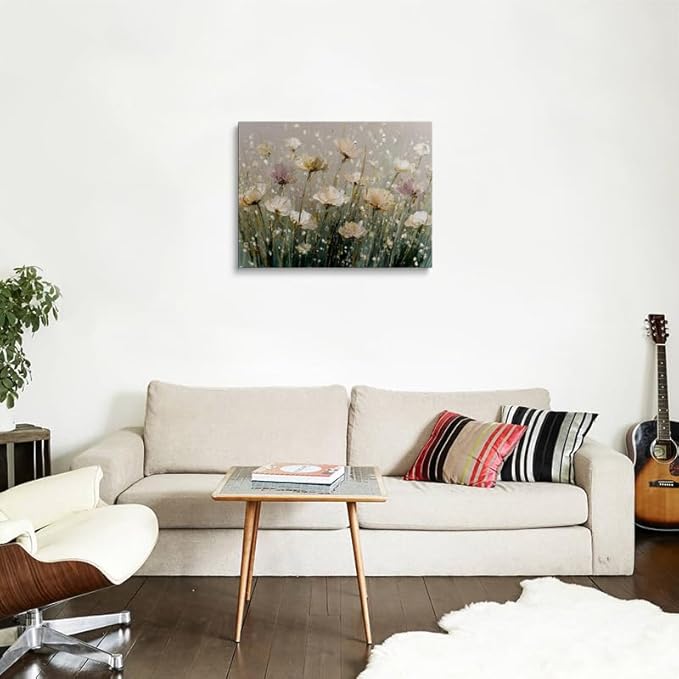 Organic Modern Abstract Floral Canvas Wall Art Framed Oil Painting Impressionist Neutral Beige White Vintage Botanical Print Wall Decor Artwork Poster for Living Room Bedroom Office 12x16 Inches