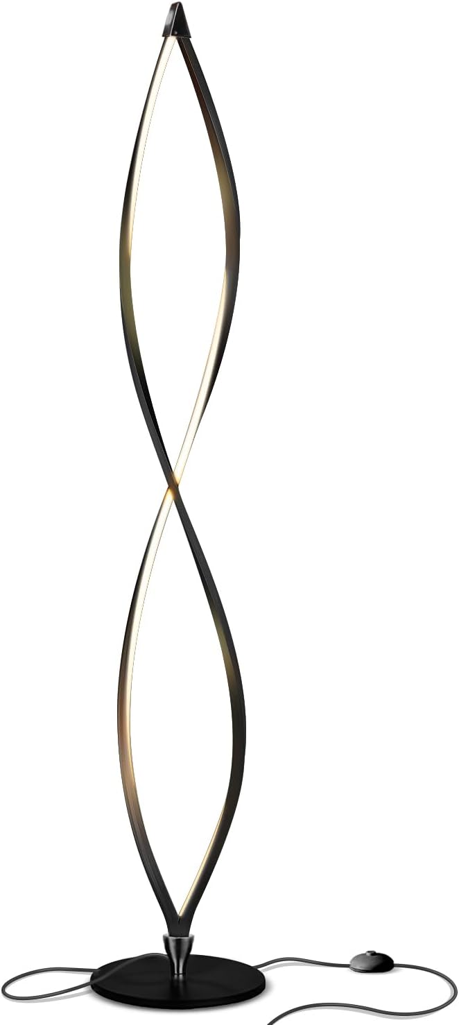 Brightech Twist Floor Lamp, Bright Tall Lamp for Offices, Modern LED Spiral Lamp for Living Rooms, Dimmable Standing Lamp with Sturdy Base for Bedroom Reading, Great Living Room Decor - Black