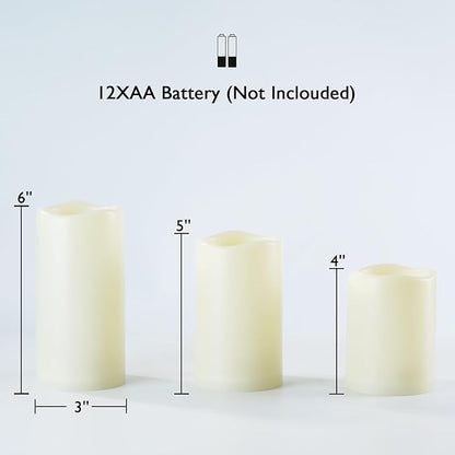 Homemory Waterproof Flameless Candles, Outdoor Indoor Battery Operated LED Pillar Candles with Remote Control and Timer, Plastic, Long Lasting, D3 x H4 4" 5" 5" 6" 6", Set of 6