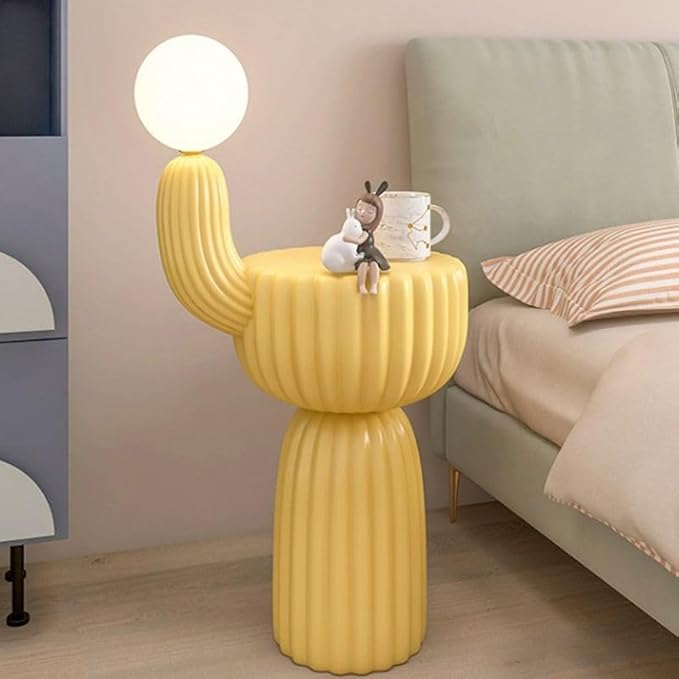 Floor Lamp Standing Lamp, Contemporary 3-Color Light Globe Plastics Lampshape Resin Floor Lamp with Table for Living Room Reading Bedroom Home Office, Yellow