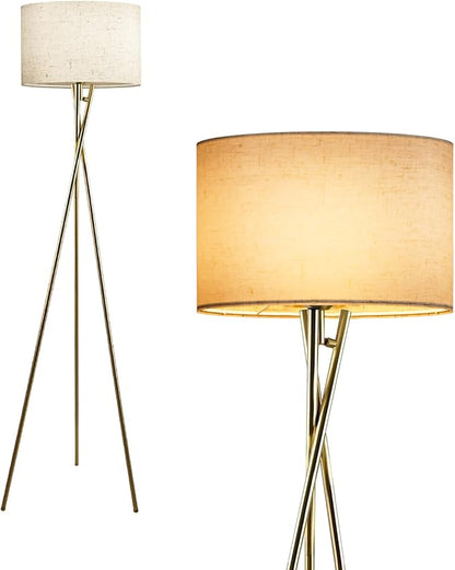 Lightdot 62IN Tripod Floor Lamps for Living Room, Modern Standing Lamp with Off-White Fabric Shade, Mid Century Industrial Standing Tall Lamp for Bedroom, Home Office-Gold