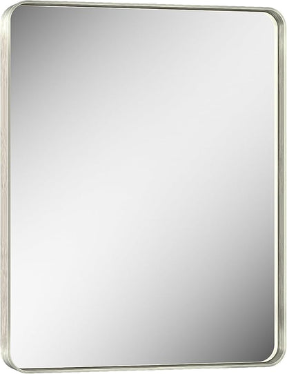 Keonjinn 24 x 30 Inch Brushed Nickel Bathroom Mirrors for Over Sink, Rounded Rectangle Silver Bathroom Vanity Mirror, Farmhouse Mirror for Wall, HD Tempered Glass, Anti-Rust Aluminum Alloy Mirror