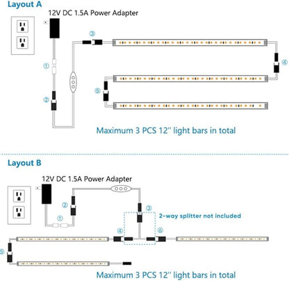 Litever Under Cabinet Lights Plug in, 3 pcs 12 Inches LED Light Strip Bars. Super Bright Dimmable Linkable for Kitchen Under Cabinets Shelf Work Space Desk Closet Lighting. Daylight 5000K