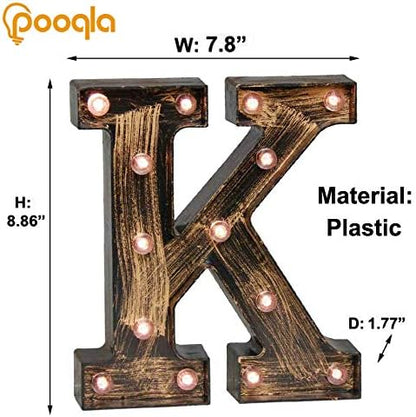 Pooqla Vintage Light Up Marquee Letters with Lights – Illuminated Industrial Style Lighted Alphabet Letter Signs - Coffee Bar Apartment Bedroom Wall Home Initials Decor A-Z