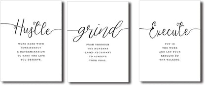 EPHANY Inspirational Wall Art - Large Office Wall Decor Painting, Hustle Grind Execute Quotes, office wall art,working room wall decor, gift for boss (H-3pcs,24x36inchx3pcs)