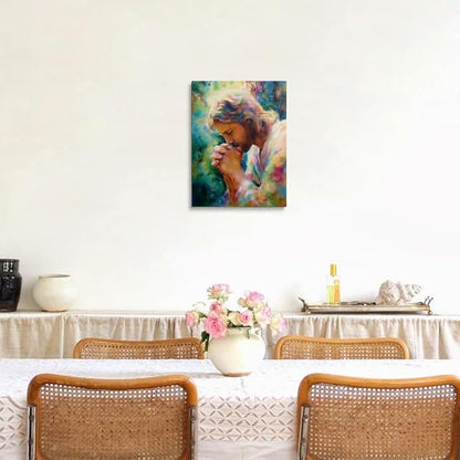 Praying Jesus Canvas Wall Art Colorful abstract Christianity Painting Picture Wall Decorreligious Poster Print Artwork for Prayer Room Living Room 12x16 Inches