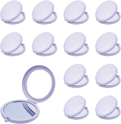 Compact Mirror for Purse, Metal Round Shell, Double-Sided 1X/12X Magnifying, Portable Travel Small Makeup Mirror, Mini Pocket Mirror, Periwinkle, 12 Packs
