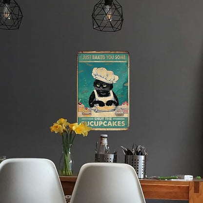 Funny Retro Cat Metal Tin Sign Vintage Kitchen Signs Wall Decor Cat Art Kitty Cats Signs For Home Coffee Bar Cat Art I Just Baked You Some Cakes Sign 8x12 Inch