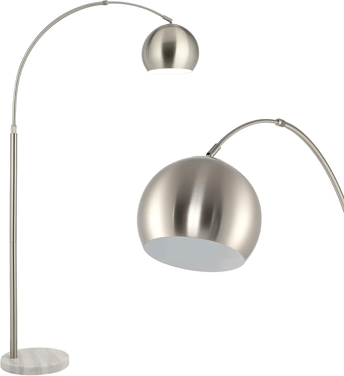 CO-Z Modern Floor Lamp for Living Room, Brushed Nickel Arc Floor Lamp with LED Bulb, Marble Base Contemporary Tall Lamp for Living Room Couch Sofa, Height Up to 69 Inch
