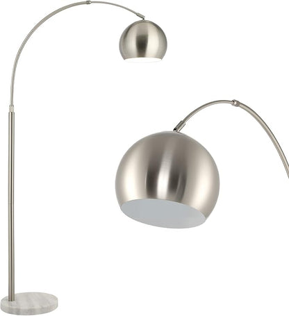 CO-Z Modern Floor Lamp for Living Room, Brushed Nickel Arc Floor Lamp with LED Bulb, Marble Base Contemporary Tall Lamp for Living Room Couch Sofa, Height Up to 69 Inch