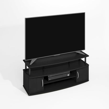 Furinno Jaya TV Stand, Entertainment Center, TV Console, for TV up to 55 Inch, with 2 Doors and Cable Management Holes, for Living Room, Bedroom, Darkwood