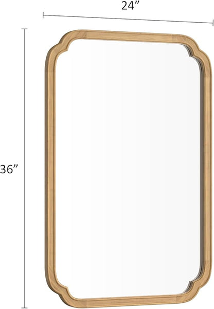 HOMECOOKIN Wood Bathroom Mirror for Wall Decor Arched Rounded Corner Rustic Wood Frame Wall Mirror Home Decorative for Vanity, Living Room, Bedroom, Entryway (24 x 36 inch, Natural)