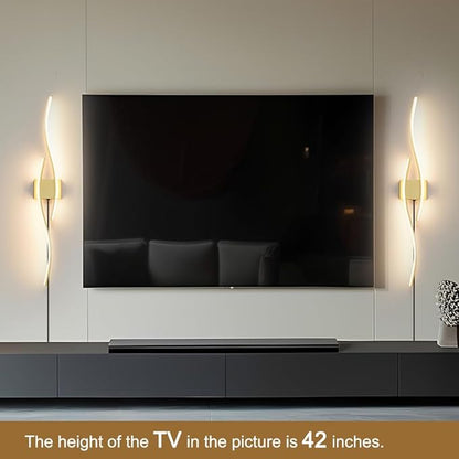 Daunton Modern Gold Plug in Wall Sconces Set of Two, RC Dimmable LED Plug in Wall Light, Wall Lamps with Plug in Cord for TV Wall Sconces, Gold Sconce Wall Lighting for Living Room, Hallway, Bedroom