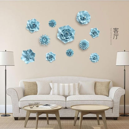 AMERRY Ceramic Flower Wall Art, Artificial 3D Hanging Sculpture, Porcelain Flower Wall Decor for Home Office, Blue Paeonia Lactiflora, 2.95"